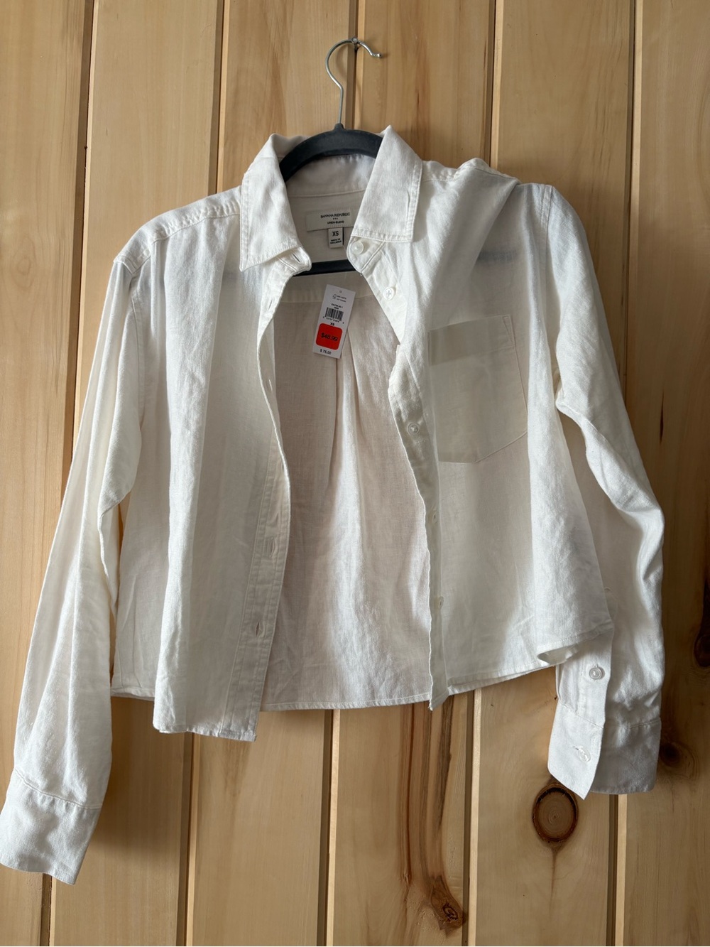 Banana republic Cropped White Button-Up Shirt linen blend
